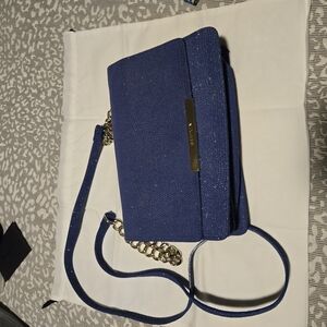 Brahmin Blue Crossbody Bag with Gold Accents